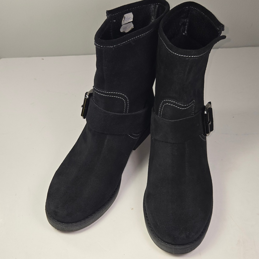 Denis Black Suede Buckle Moto‎ Biker Boots Women Size 38 Made in Italy